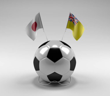Japonya - Niue Futbol Bayrakları, Beyaz Arkaplan - 3D Render