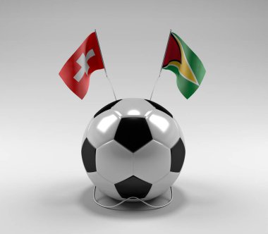 İsviçre - Guyana Futbol Bayrakları, Beyaz Arkaplan - 3D Render