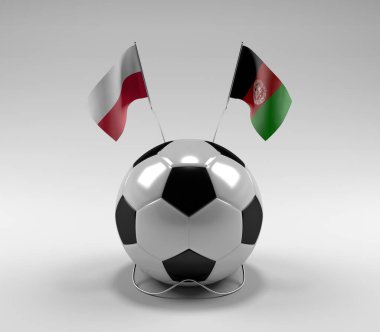 Polonya - Afganistan Futbol Bayrakları, Beyaz Arkaplan - 3D Yapılandırma