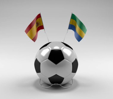 İspanya - Gabon Futbol Bayrakları, Beyaz Arkaplan - 3D Render