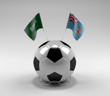 Suudi Arabistan - Fiji Futbol Bayrakları, Beyaz Arkaplan - 3D Render
