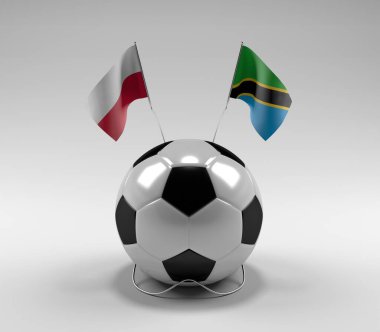 Polonya - Tanzanya Futbol Bayrakları, Beyaz Arkaplan - 3D Render