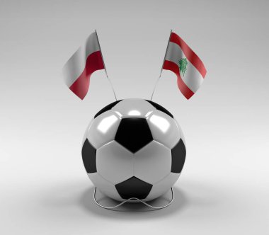 Polonya - Lübnan Futbol Bayrakları, Beyaz Arkaplan - 3D Render