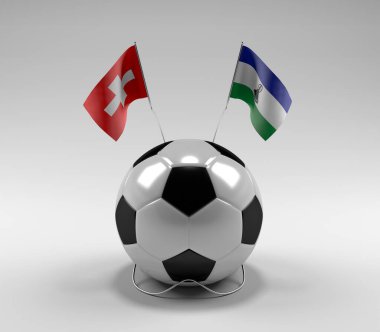 İsviçre - Lesotho Futbol Bayrakları, Beyaz Arkaplan - 3D Render
