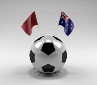 Fas - Avustralya Futbol Bayrakları, Beyaz Arkaplan - 3D Render