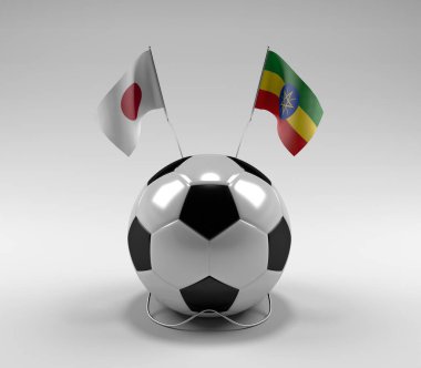Japonya - Etiyopya Futbol Bayrakları, Beyaz Arkaplan - 3D Render