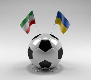 İran - Ukrayna Futbol Bayrakları, Beyaz Arkaplan - 3D Render