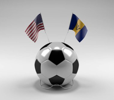 Amerika Birleşik Devletleri - Barbados Futbol Bayrakları, Beyaz Arkaplan - 3D Render