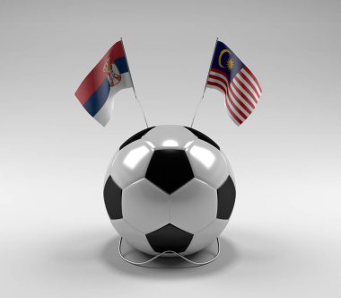 Sırbistan - Malezya Futbol Bayrakları, Beyaz Arkaplan - 3D Hazırlama