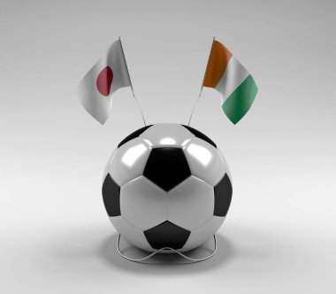 Japonya - Cote-D-Fildişi Futbol Bayrakları, Beyaz Arkaplan - 3D Render