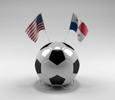 Amerika Birleşik Devletleri - Panama Futbol Bayrakları, Beyaz Arkaplan - 3D Render