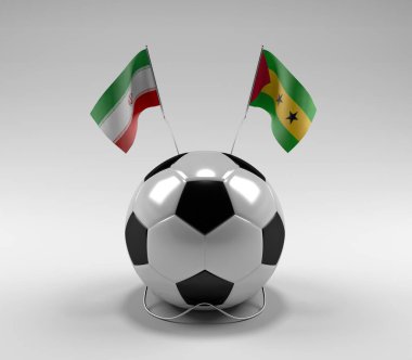 İran - Sao-Tome-Principe Futbol Bayrakları, Beyaz Arkaplan - 3D Render