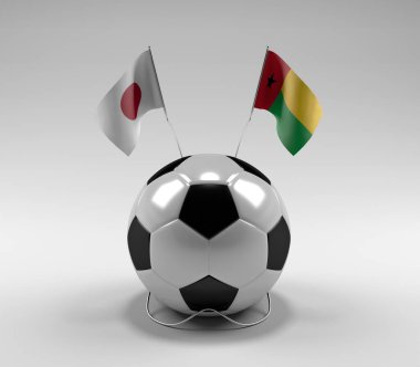 Japonya - Gine-Bissau Futbol Bayrakları, Beyaz Arkaplan - 3D Render