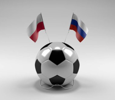 Polonya - Rusya Futbol Bayrakları, Beyaz Arkaplan - 3D Yapılandırma
