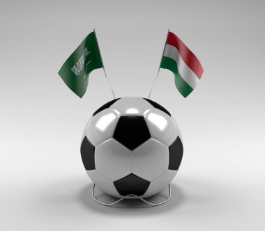 Suudi Arabistan - Macaristan Futbol Bayrakları, Beyaz Arkaplan - 3D Render