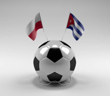 Polonya - Küba Futbol Bayrakları, Beyaz Arkaplan - 3D Render