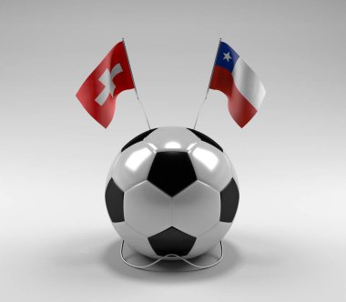 İsviçre - Şili Futbol Bayrakları, Beyaz Arkaplan - 3D Render