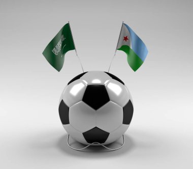 Suudi Arabistan - Cibuti Futbol Bayrakları, Beyaz Arkaplan - 3D Render