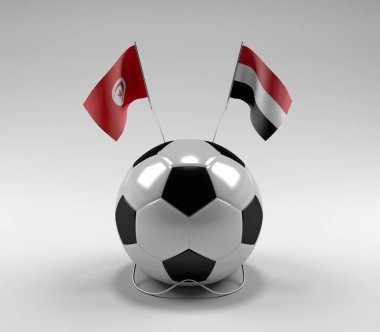 Tunus - Yemen Futbol Bayrakları, Beyaz Arkaplan - 3D Render