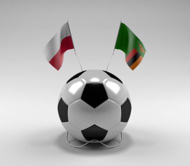 Polonya - Zambiya Futbol Bayrakları, Beyaz Arkaplan - 3D Render