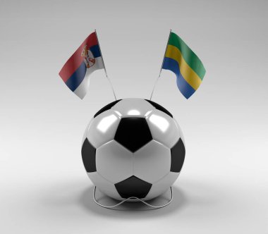 Sırbistan - Gabon Futbol Bayrakları, Beyaz Arkaplan - 3D Hazırlama