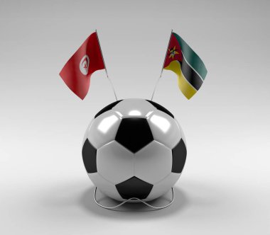 Tunus - Mozambik Futbol Bayrakları, Beyaz Arkaplan - 3D Render