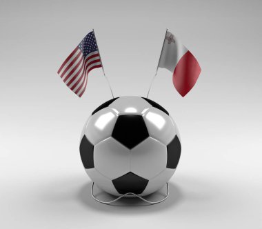 Amerika Birleşik Devletleri - Malta Futbol Bayrakları, Beyaz Arkaplan - 3D Render