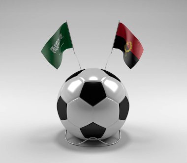 Suudi Arabistan - Angola Futbol Bayrakları, Beyaz Arkaplan - 3D Render