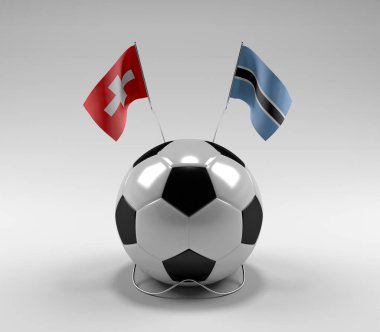 İsviçre - Botswana Futbol Bayrakları, Beyaz Arkaplan - 3D Render