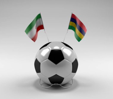 İran - Mauritius Futbol Bayrakları, Beyaz Arkaplan - 3D Render