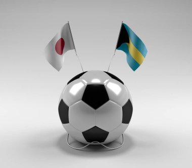 Japonya - Bahamalar Futbol Bayrakları, Beyaz Arkaplan - 3D Render