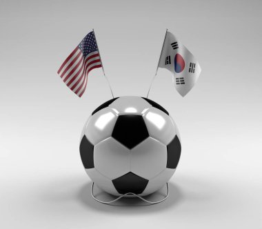 Amerika Birleşik Devletleri - Güney Kore Futbol Bayrakları, Beyaz Arkaplan - 3D Render