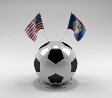 Amerika Birleşik Devletleri - Belize Futbol Bayrakları, Beyaz Arkaplan - 3D Yapılandırma