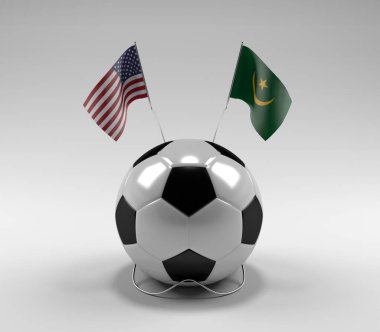 Amerika Birleşik Devletleri - Moritanya Futbol Bayrakları, Beyaz Arkaplan - 3D Render