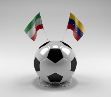 İran - Venezuela Futbol Bayrakları, Beyaz Arkaplan - 3D Render