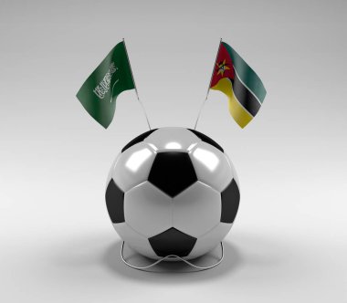 Suudi Arabistan - Mozambik Futbol Bayrakları, Beyaz Arkaplan - 3D Render