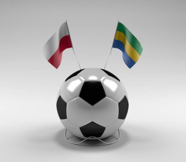 Polonya - Gabon Futbol Bayrakları, Beyaz Arkaplan - 3D Render
