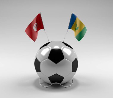 Tunus - Saint-Vincent-and the-Grenadines Futbol Bayrakları, Beyaz Arkaplan - 3D Render
