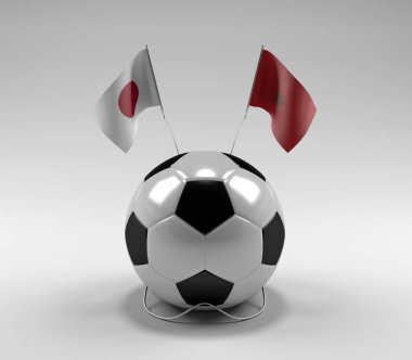 Japonya - Fas Futbol Bayrakları, Beyaz Arkaplan - 3D Render