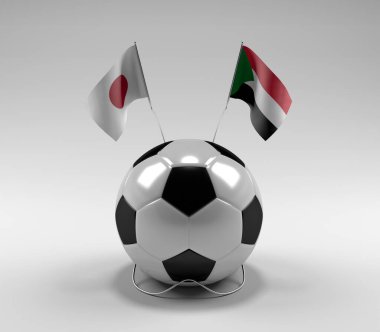 Japonya - Sudan Futbol Bayrakları, Beyaz Arkaplan - 3D Render