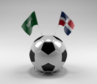 Suudi Arabistan - Dominik Cumhuriyeti Futbol Bayrakları, Beyaz Arkaplan - 3D Render