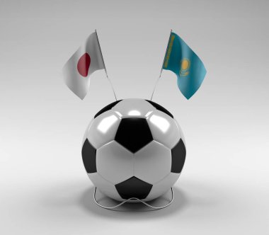 Japonya - Kazakistan Futbol Bayrakları, Beyaz Arkaplan - 3D Render