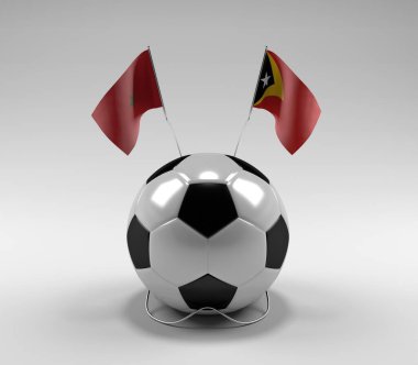 Fas - Doğu Timor Futbol Bayrakları, Beyaz Arkaplan - 3D Render