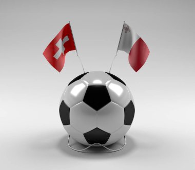 İsviçre - Malta Futbol Bayrakları, Beyaz Arkaplan - 3D Render