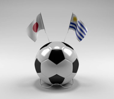 Japonya - Uruguay Futbol Bayrakları, Beyaz Arkaplan - 3D Render