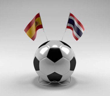 İspanya - Tayland Futbol Bayrakları, Beyaz Arkaplan - 3D Render