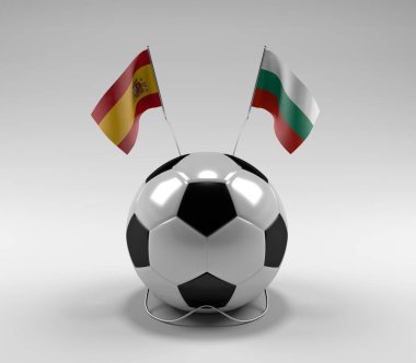 İspanya - Bulgaristan Futbol Bayrakları, Beyaz Arkaplan - 3D Hazırlama