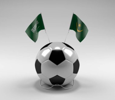 Suudi Arabistan - Moritanya Futbol Bayrakları, Beyaz Arkaplan - 3D Render