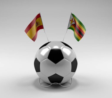 İspanya - Zimbabve Futbol Bayrakları, Beyaz Arkaplan - 3D Render