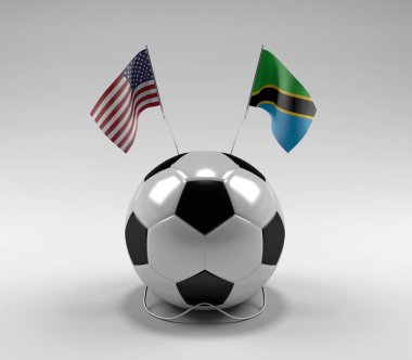Amerika Birleşik Devletleri - Tanzanya Futbol Bayrakları, Beyaz Arkaplan - 3D Render
